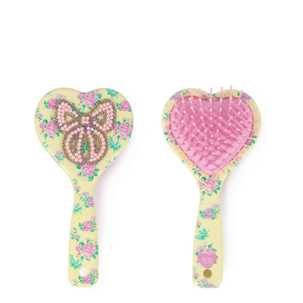 Bow Floral Printed Heart Shaped Hairbrush
