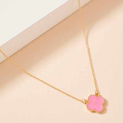 Flower Charm Druzy Stone Short Necklace
