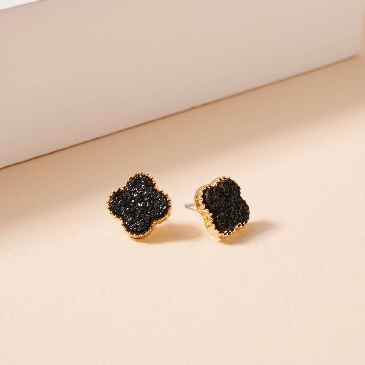 Druzy Clover Stud Earrings with Gold Trim | Statement Earrings