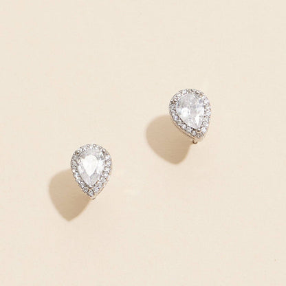 Pear-Shaped Cubic Zirconia Stud Earrings 18K Gold Dipped