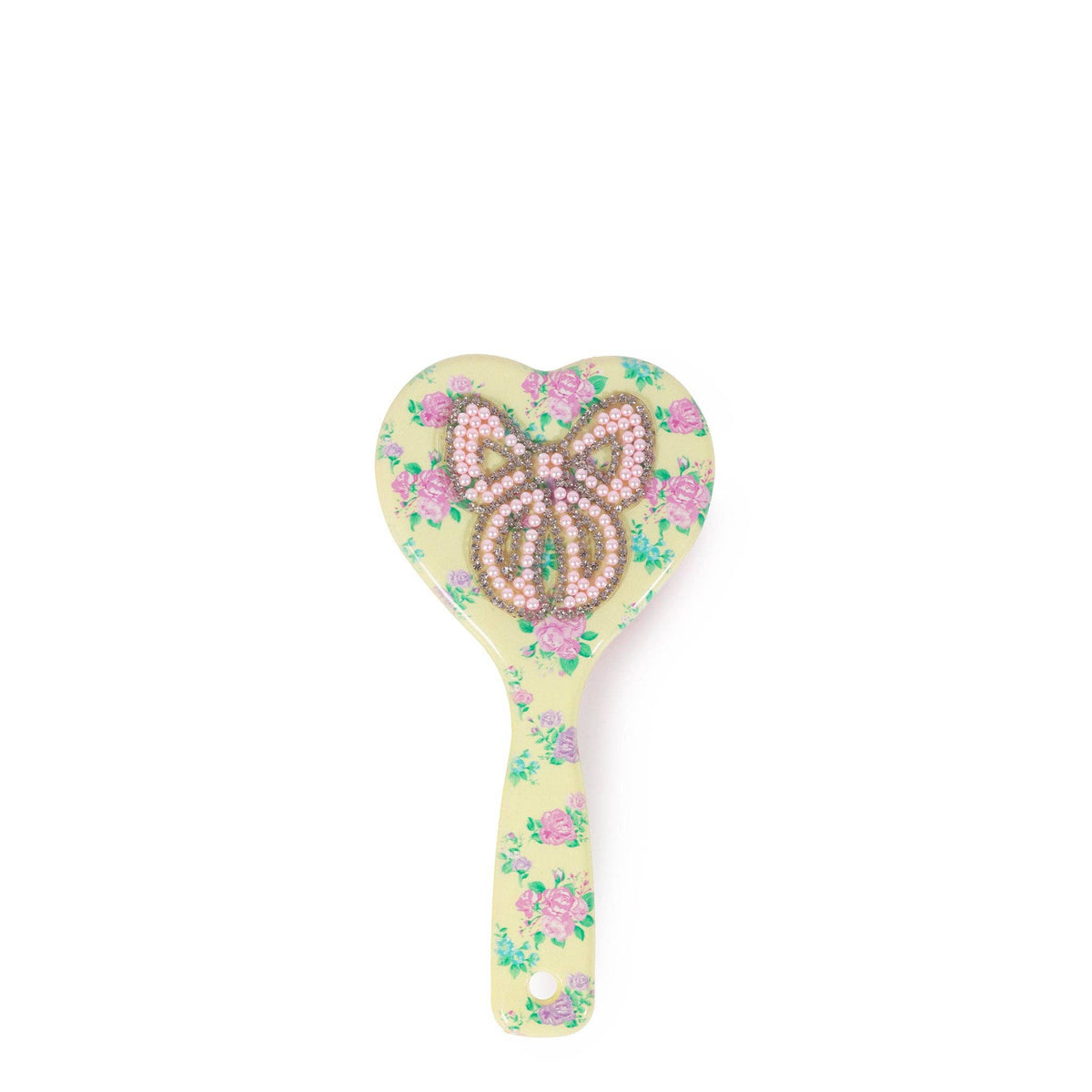 Bow Floral Printed Heart Shaped Hairbrush