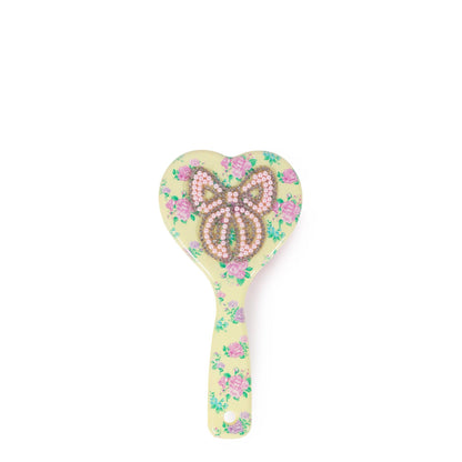 Bow Floral Printed Heart Shaped Hairbrush