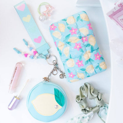 Quilted Scrunchies Lemon 3 Piece Coin Purse Keychain Set