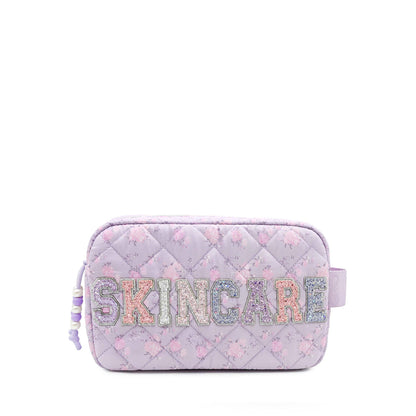 'SKINCARE' Quilted Floral Printed Pouch