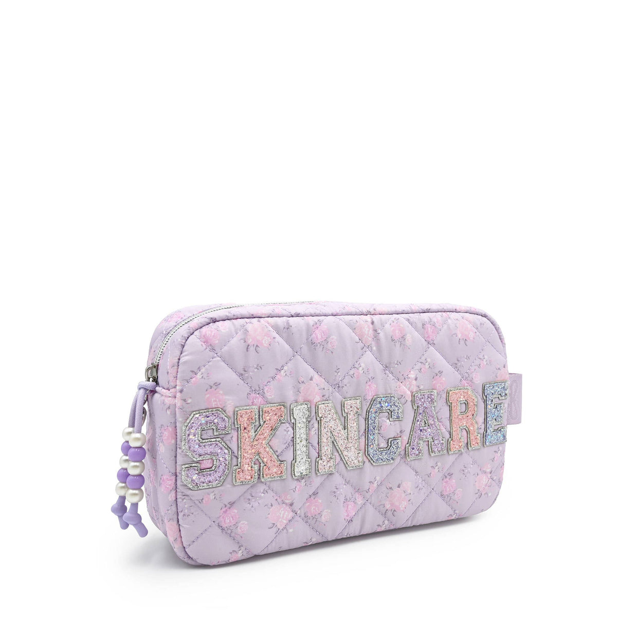 'SKINCARE' Quilted Floral Printed Pouch