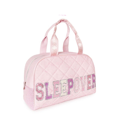 'SLEEPOVER' Quilted Bow Print Medium Duffle Bag