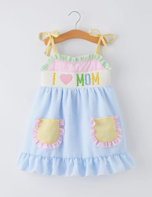 I Love Mom Seersucker Dress