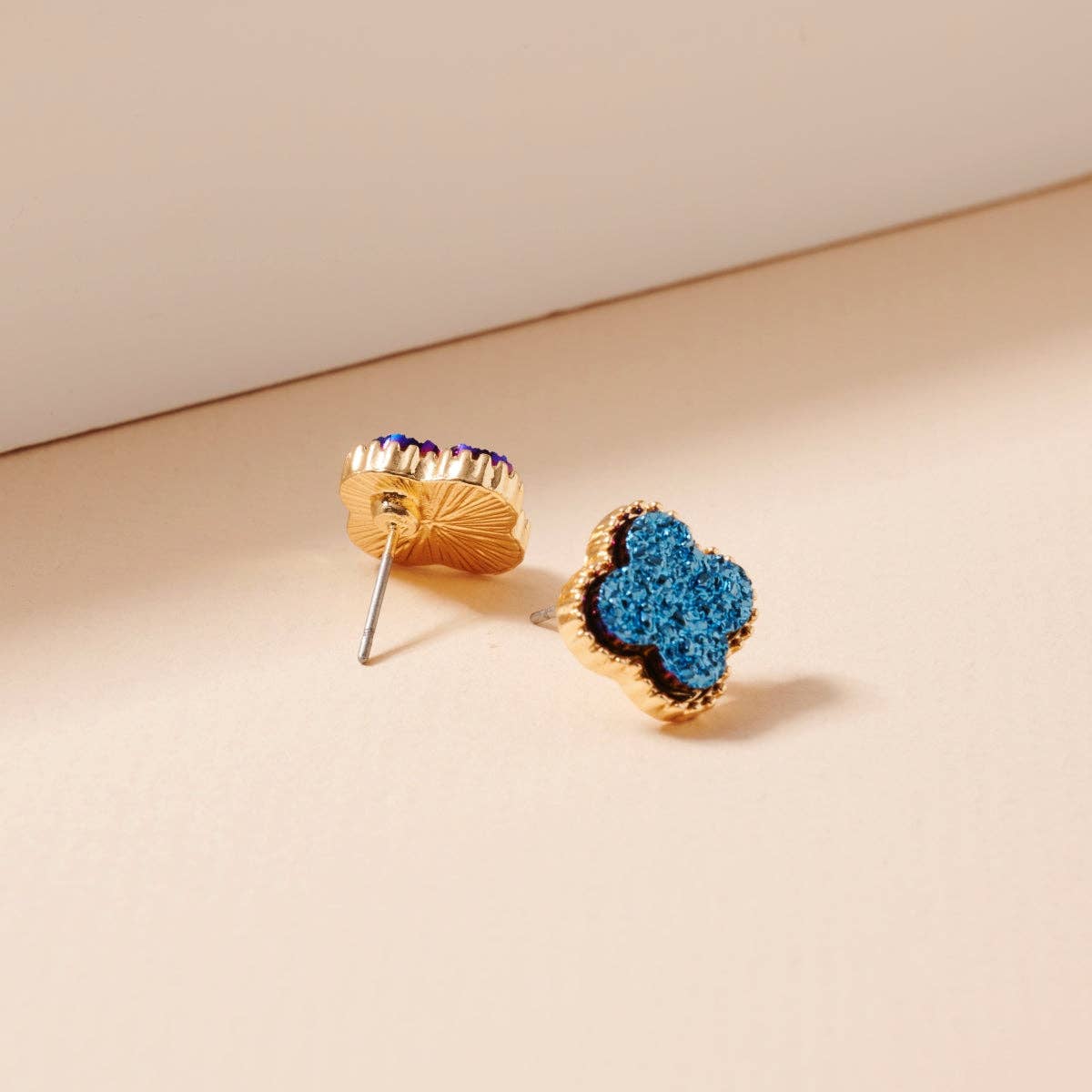 Druzy Clover Stud Earrings with Gold Trim | Statement Earrings