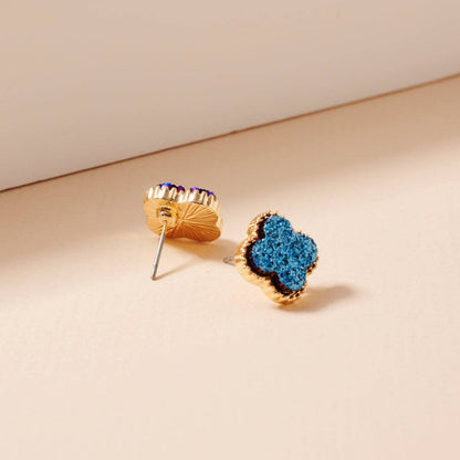 Druzy Clover Stud Earrings with Gold Trim | Statement Earrings