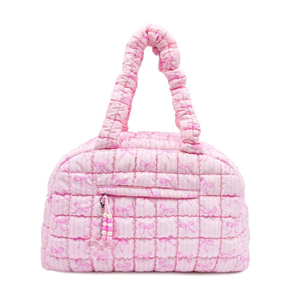Quilted Scrunchies Striped Bow Printed Medium Duffle Bag
