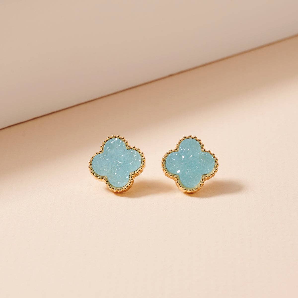 Druzy Clover Stud Earrings with Gold Trim | Statement Earrings