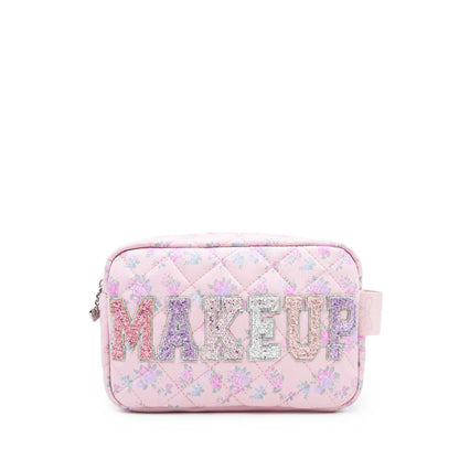 'MAKEUP' Quilted Floral Printed Pouch