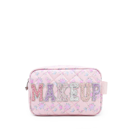 'MAKEUP' Quilted Floral Printed Pouch