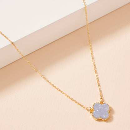Flower Charm Druzy Stone Short Necklace