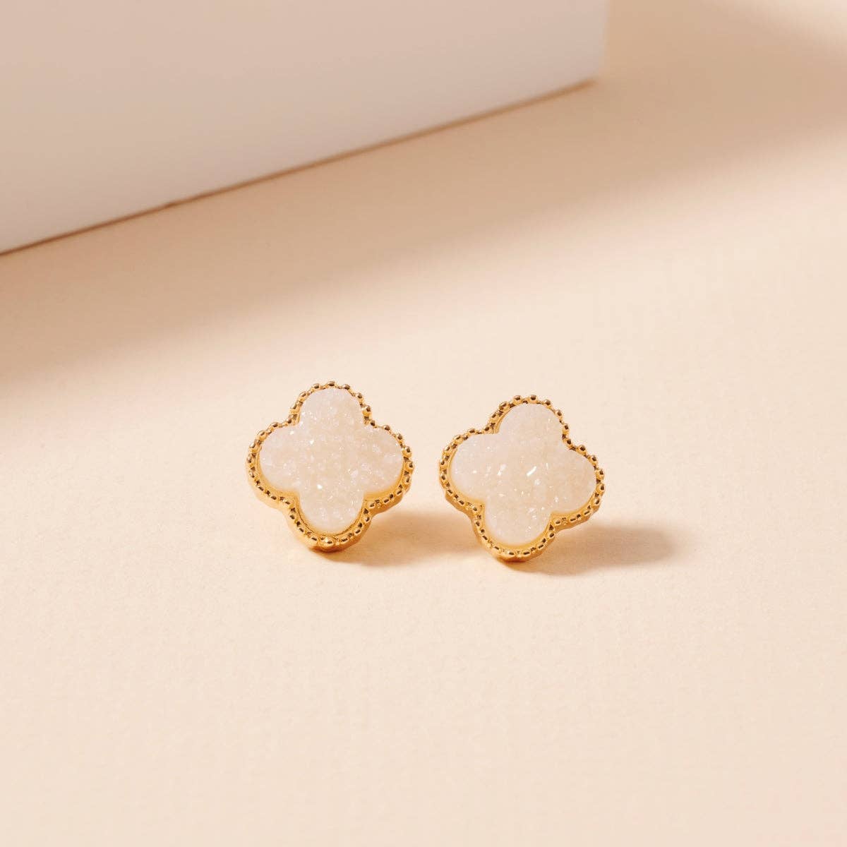 Druzy Clover Stud Earrings with Gold Trim | Statement Earrings