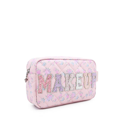 'MAKEUP' Quilted Floral Printed Pouch