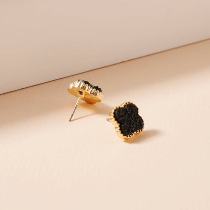 Druzy Clover Stud Earrings with Gold Trim | Statement Earrings