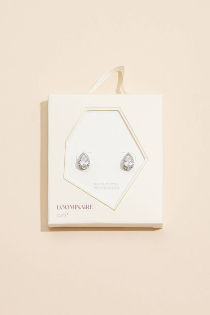 Pear-Shaped Cubic Zirconia Stud Earrings 18K Gold Dipped