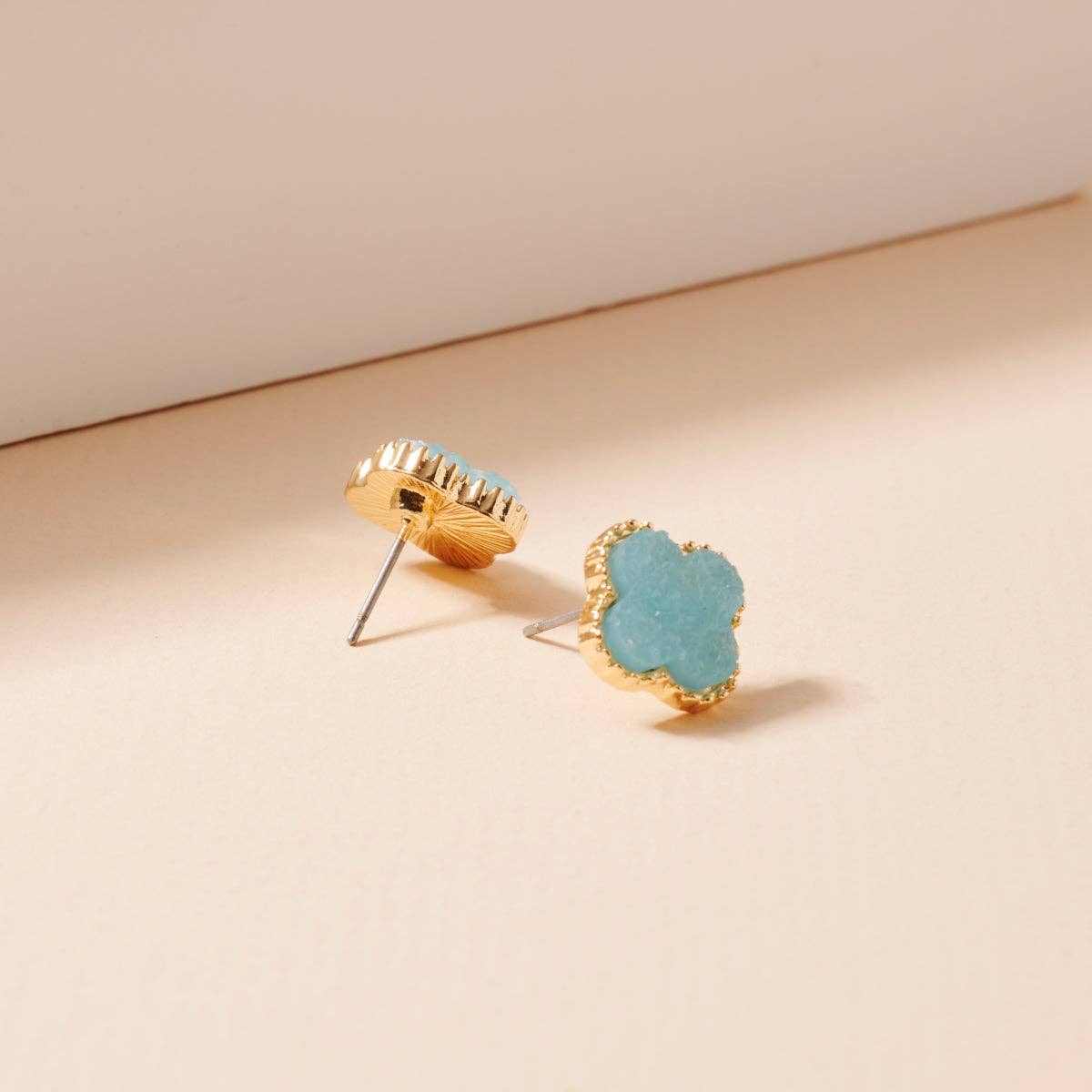 Druzy Clover Stud Earrings with Gold Trim | Statement Earrings