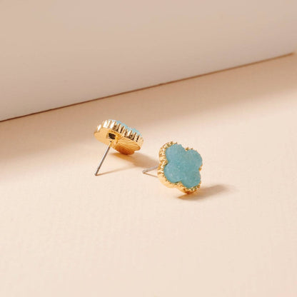 Druzy Clover Stud Earrings with Gold Trim | Statement Earrings