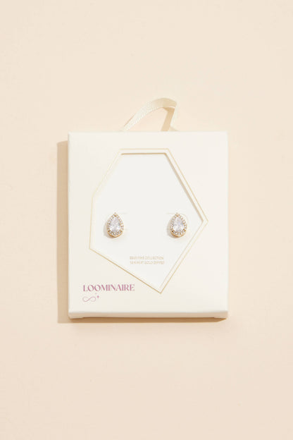 Pear-Shaped Cubic Zirconia Stud Earrings 18K Gold Dipped