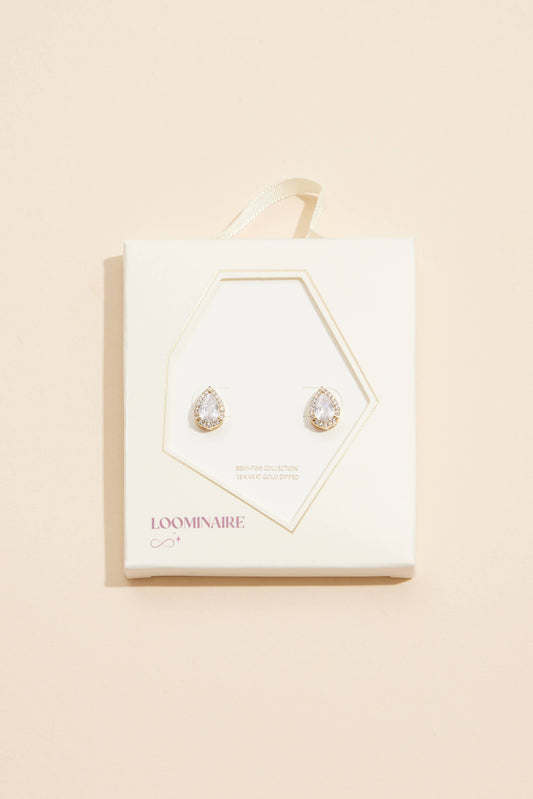 Pear-Shaped Cubic Zirconia Stud Earrings 18K Gold Dipped
