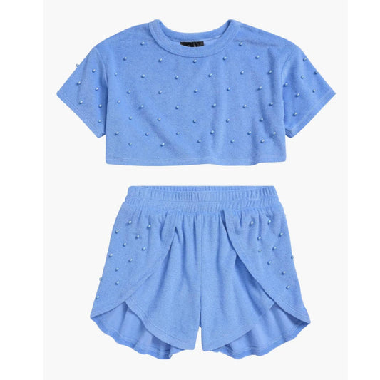 Pearl Cover-Up Crop Top & Shorts Set