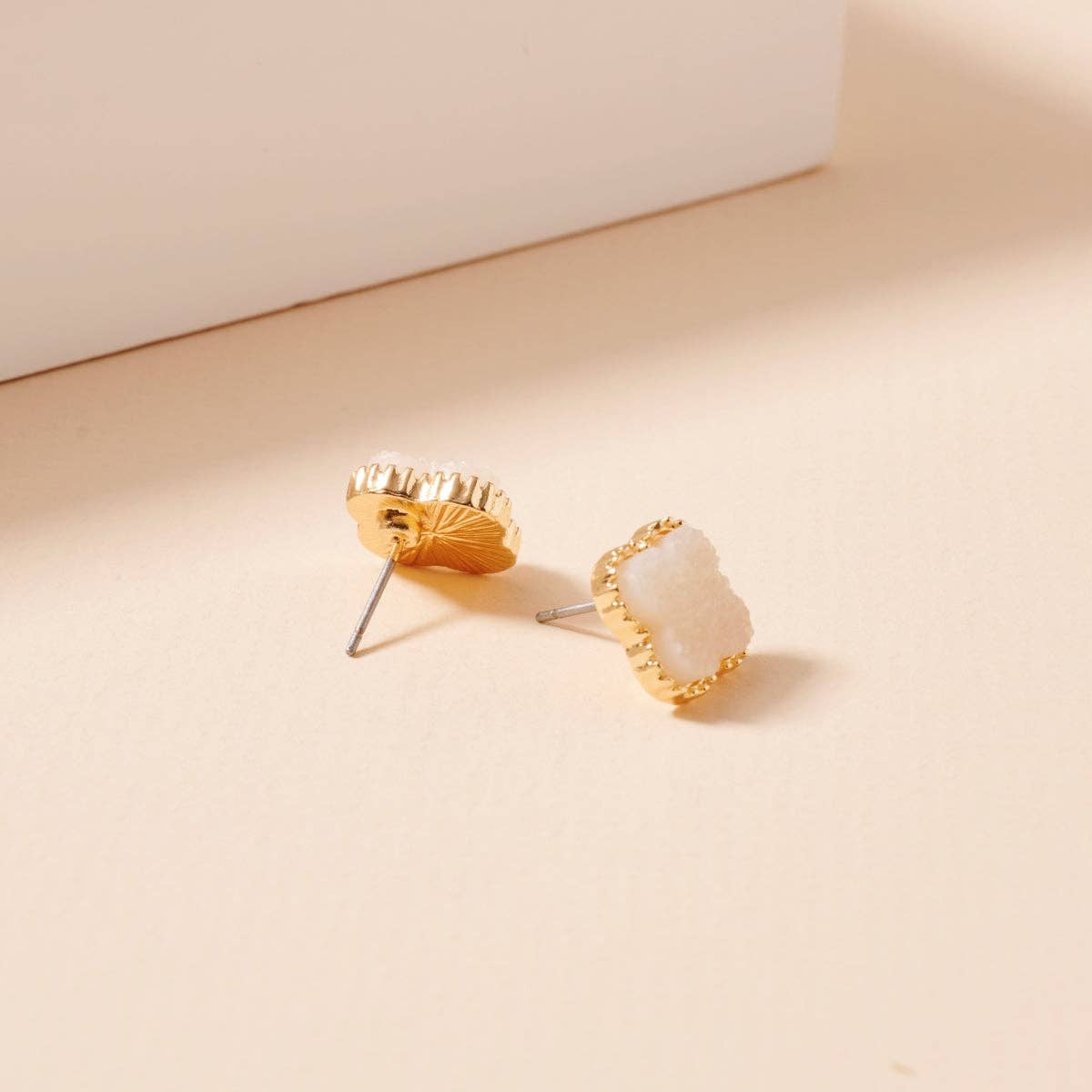 Druzy Clover Stud Earrings with Gold Trim | Statement Earrings