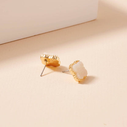 Druzy Clover Stud Earrings with Gold Trim | Statement Earrings