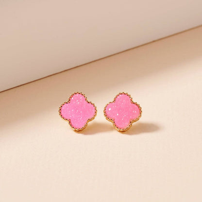 Druzy Clover Stud Earrings with Gold Trim | Statement Earrings
