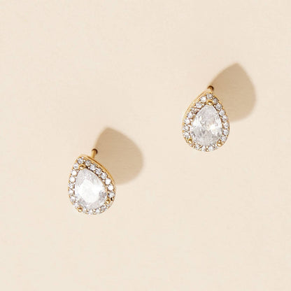 Pear-Shaped Cubic Zirconia Stud Earrings 18K Gold Dipped