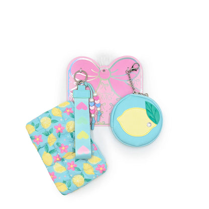 Quilted Scrunchies Lemon 3 Piece Coin Purse Keychain Set