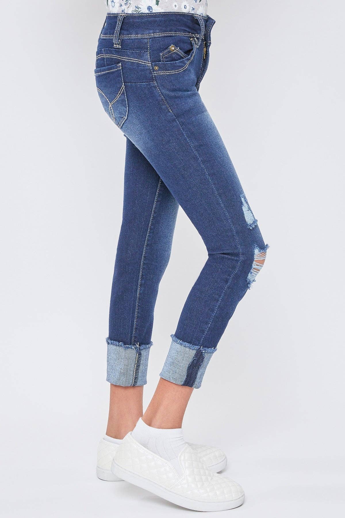 Girls Wannabettafit Mid-Rise Mega Cuff Skinny Jean-GP218953