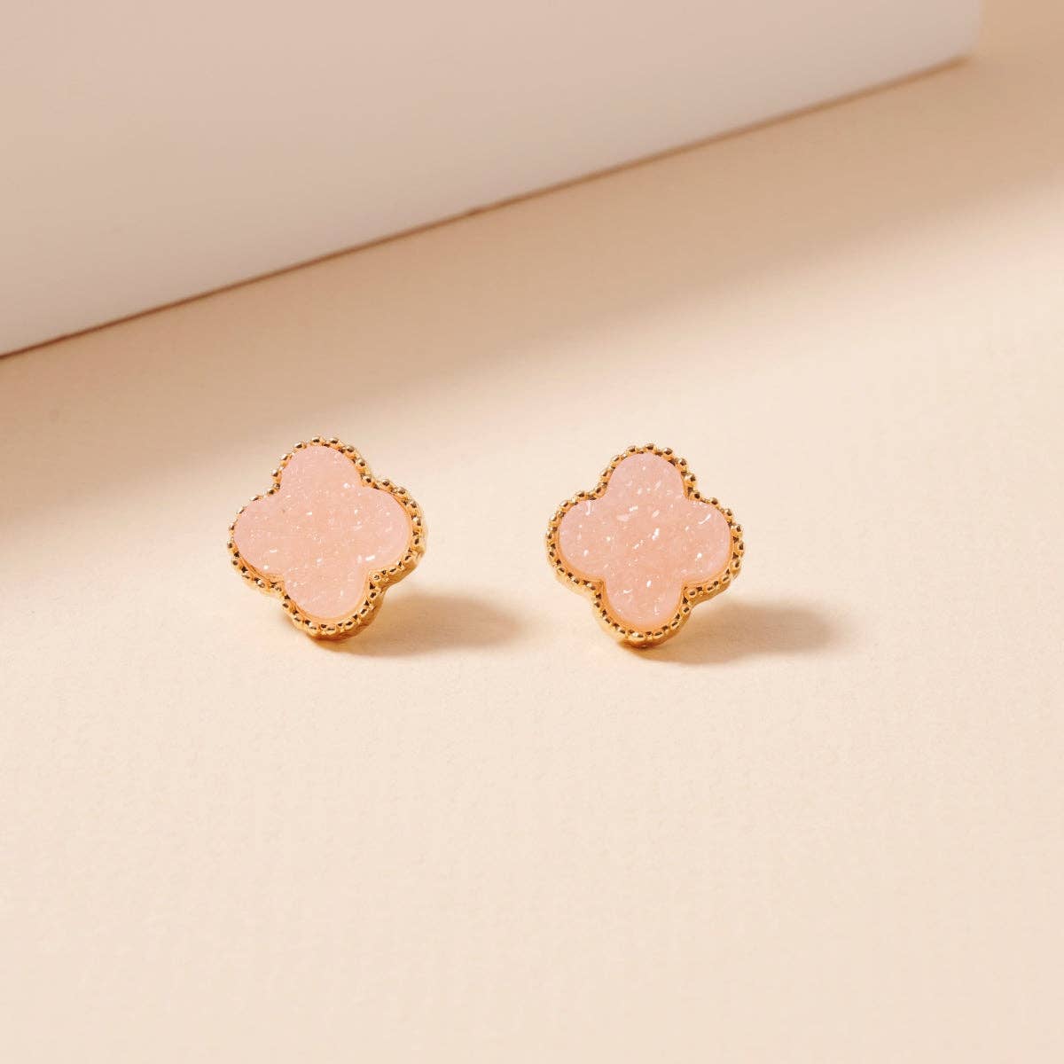 Druzy Clover Stud Earrings with Gold Trim | Statement Earrings