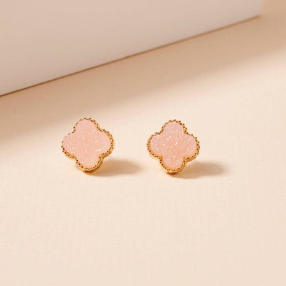 Druzy Clover Stud Earrings with Gold Trim | Statement Earrings