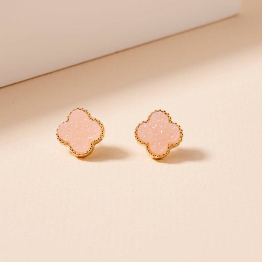 Druzy Clover Stud Earrings with Gold Trim | Statement Earrings