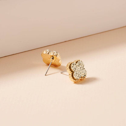 Druzy Clover Stud Earrings with Gold Trim | Statement Earrings