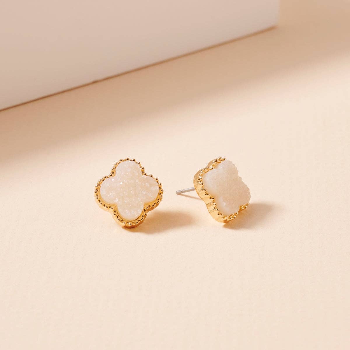 Druzy Clover Stud Earrings with Gold Trim | Statement Earrings