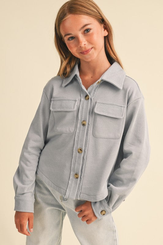 Tween Blue Cropped Shacket