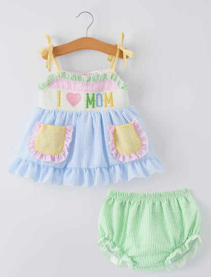 I Love Mom Seersucker Set