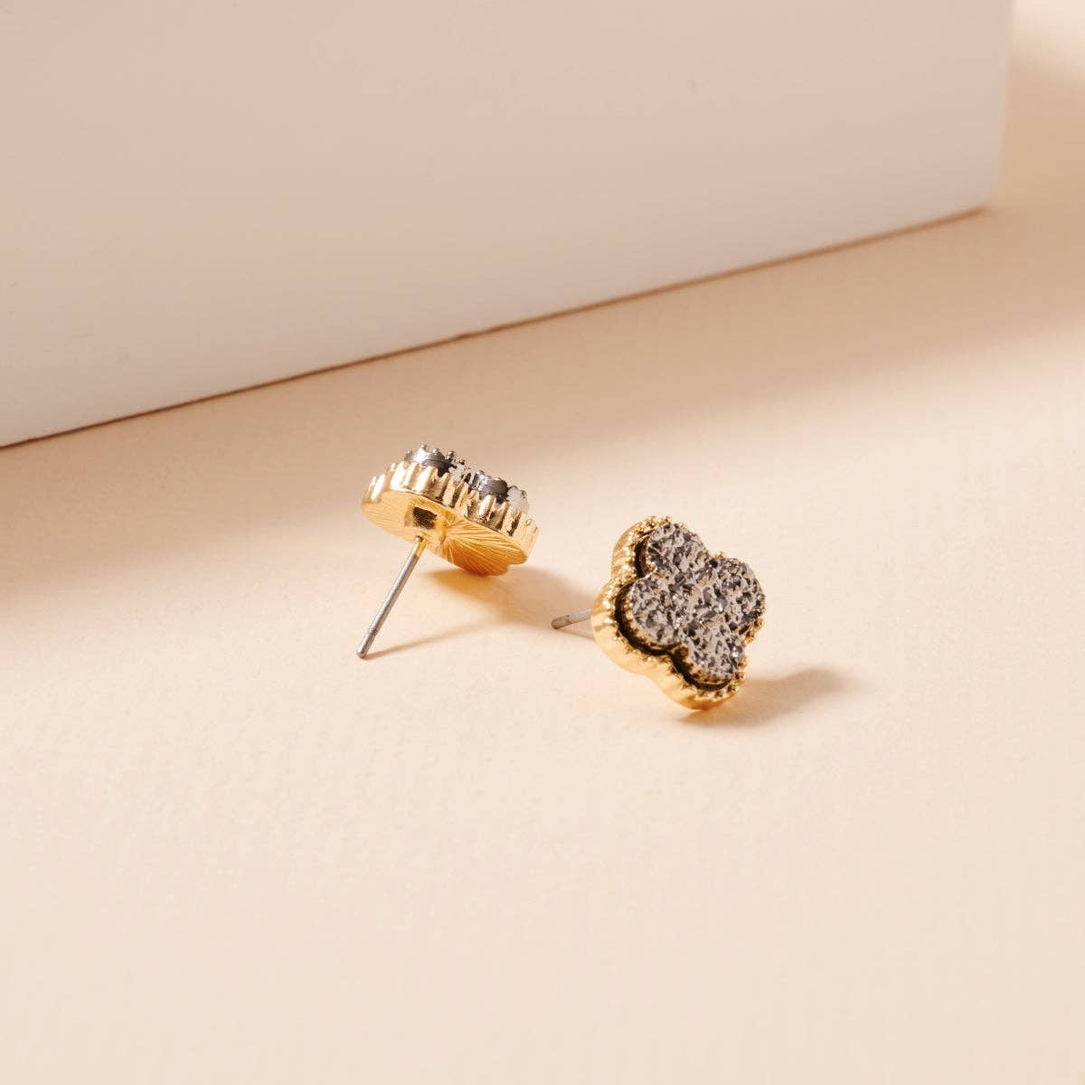 Druzy Clover Stud Earrings with Gold Trim | Statement Earrings