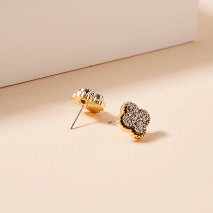 Druzy Clover Stud Earrings with Gold Trim | Statement Earrings