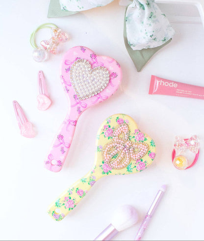 Bow Floral Printed Heart Shaped Hairbrush
