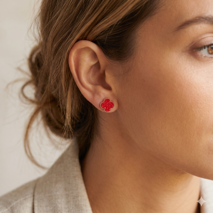Druzy Clover Stud Earrings with Gold Trim | Statement Earrings