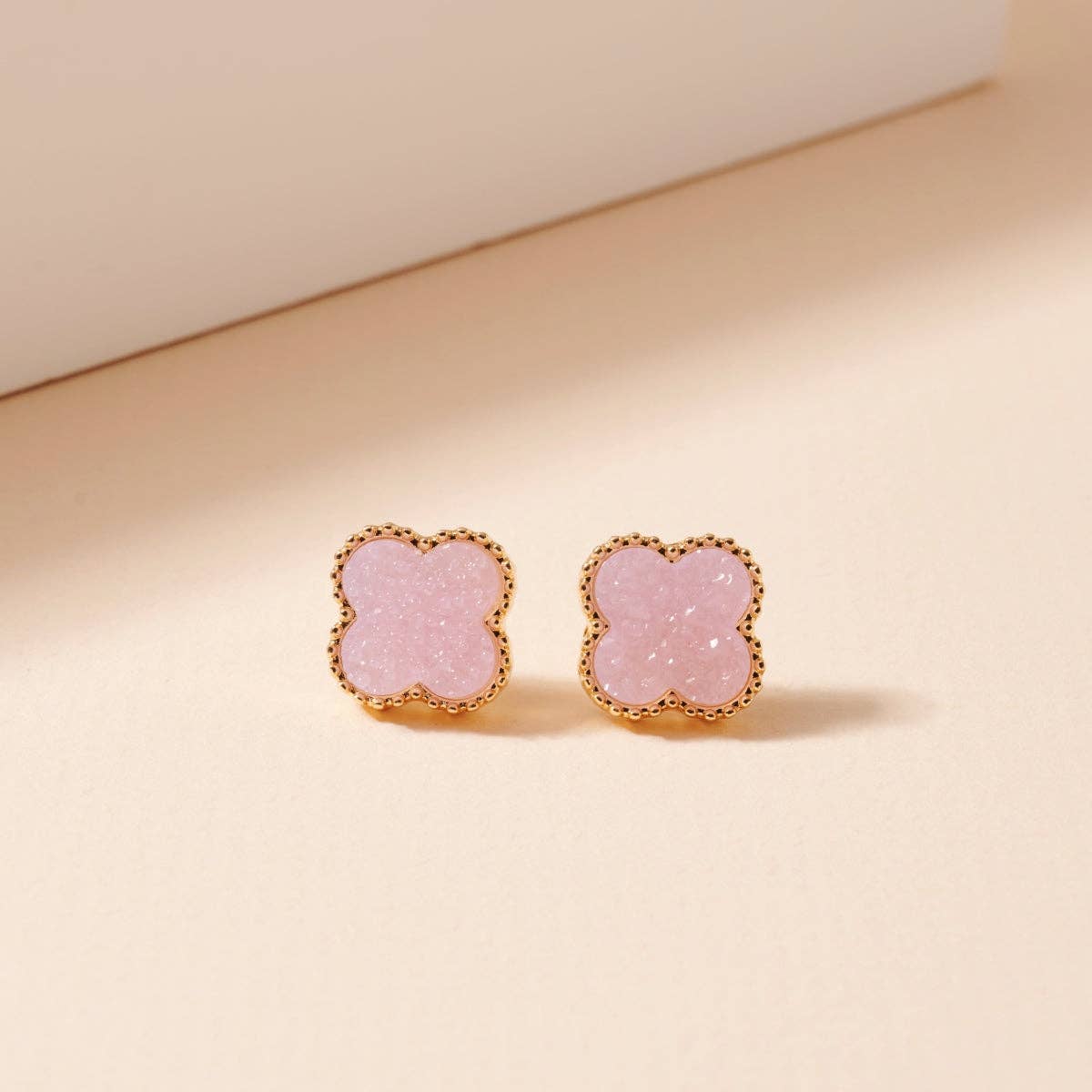 Druzy Clover Stud Earrings with Gold Trim | Statement Earrings