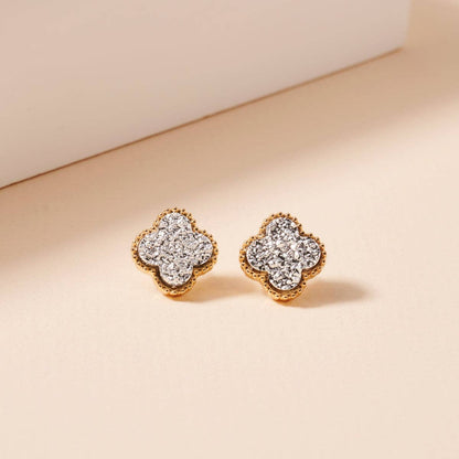 Druzy Clover Stud Earrings with Gold Trim | Statement Earrings