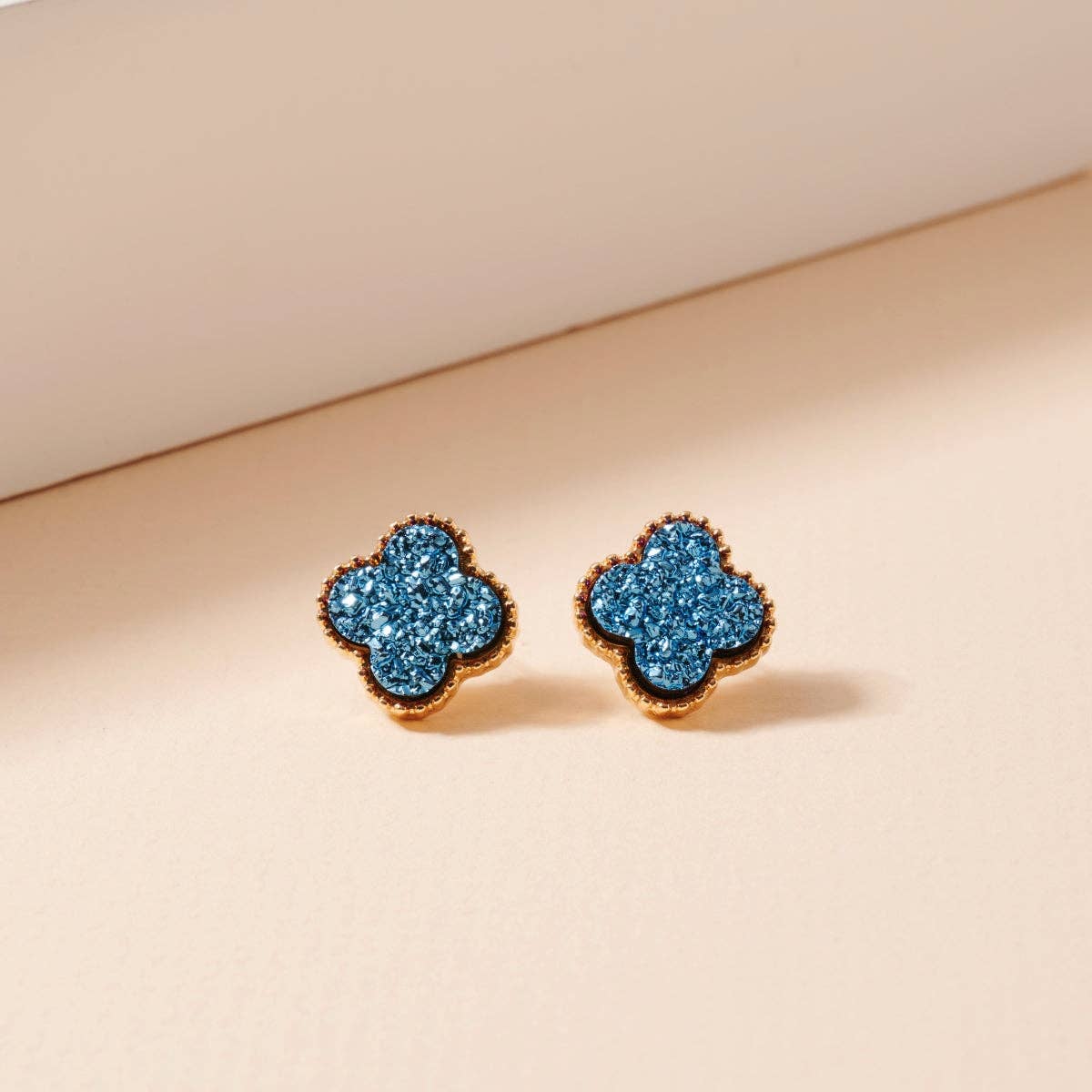 Druzy Clover Stud Earrings with Gold Trim | Statement Earrings