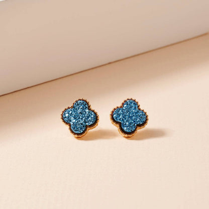 Druzy Clover Stud Earrings with Gold Trim | Statement Earrings