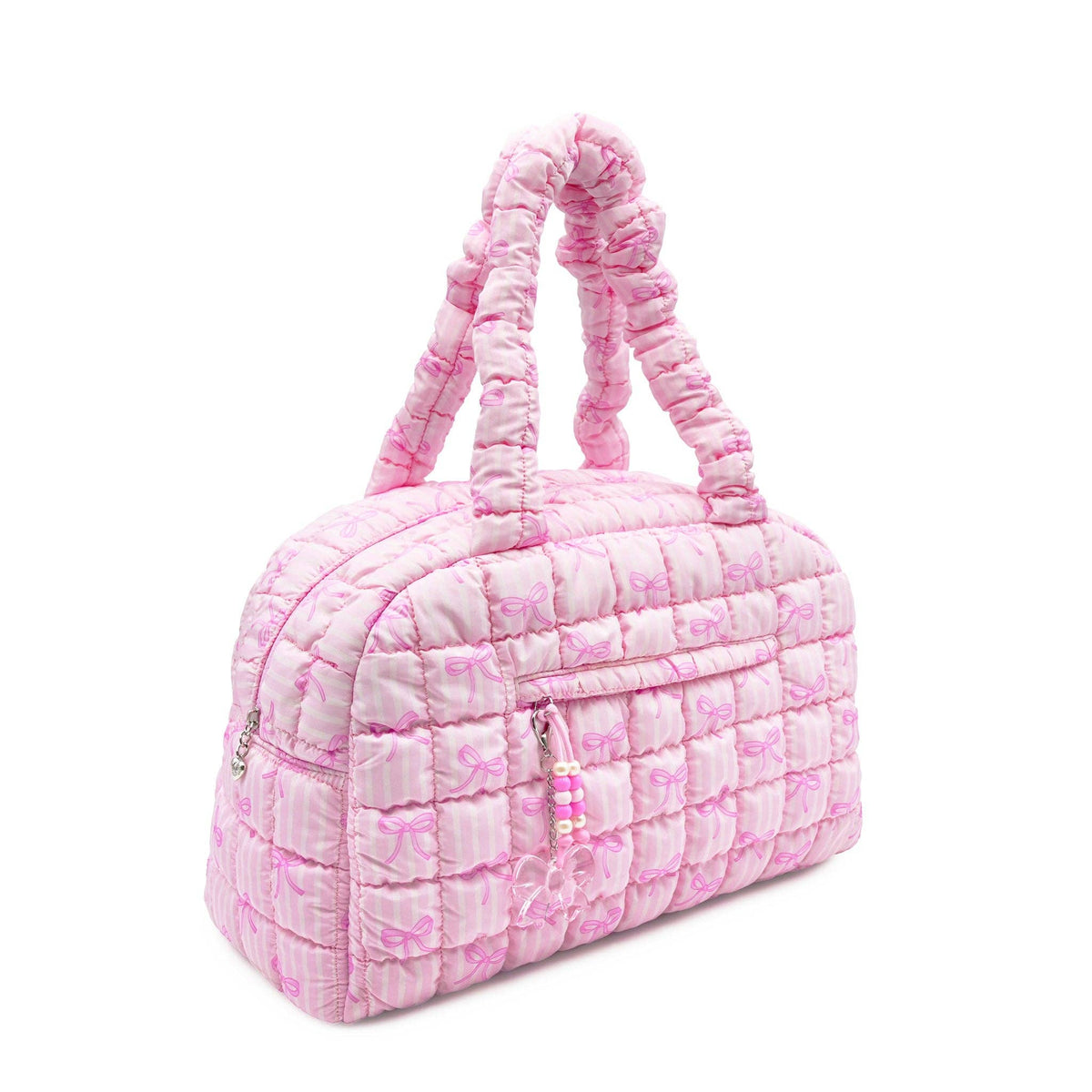 Quilted Scrunchies Striped Bow Printed Medium Duffle Bag