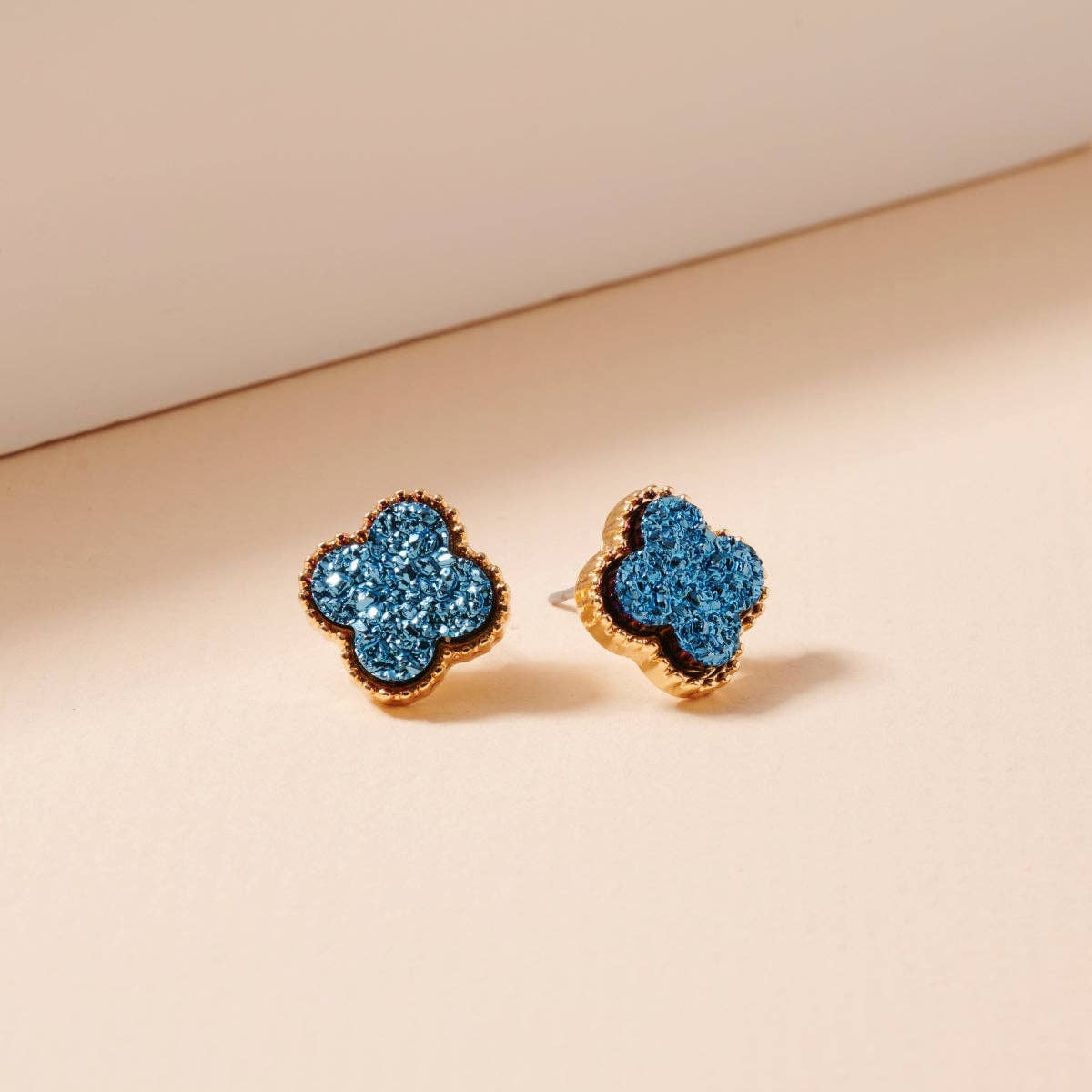 Druzy Clover Stud Earrings with Gold Trim | Statement Earrings